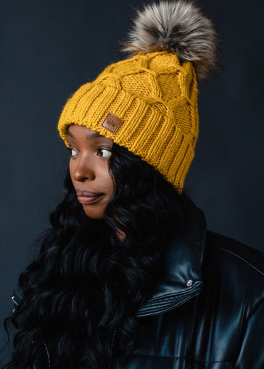 The Kyrie Diamond Cable Pom Hat